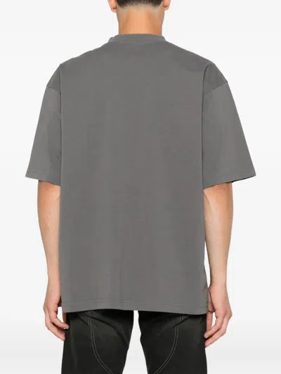 Balenciaga Men Grey Crewneck T-shirt With Logo Embroidery On The Front In Cotton Man In Black