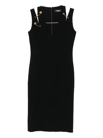Versace Medusa Safety Pin Cutout Sleeveless Techno Cady Dress In Black