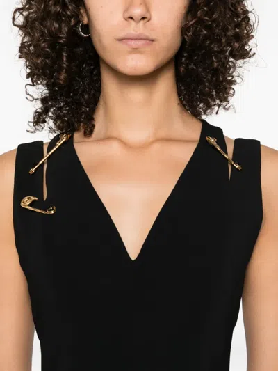 Versace Medusa Safety Pin Cutout Sleeveless Techno Cady Dress In Black