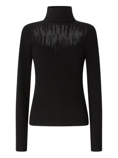 Genny Fitted High Neck Long Sleeve Knit Sweater In Black