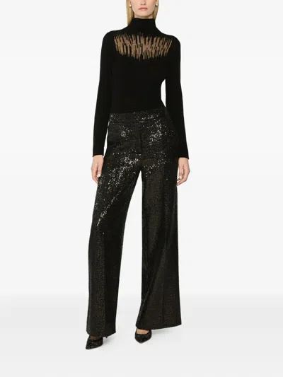 Genny Fitted High Neck Long Sleeve Knit Sweater In Black