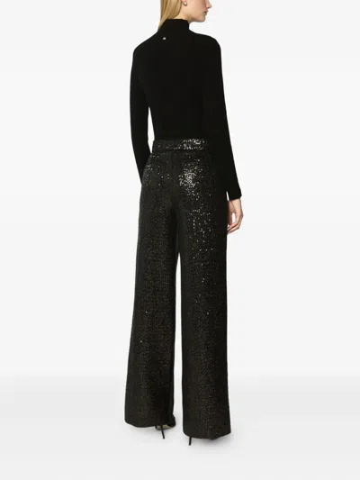 Genny Fitted High Neck Long Sleeve Knit Sweater In Black