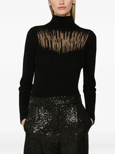 Genny Fitted High Neck Long Sleeve Knit Sweater In Black