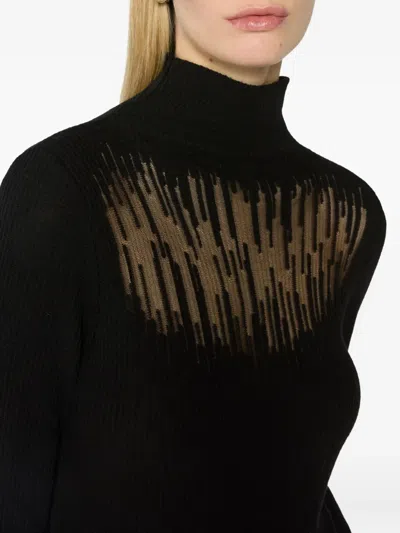 Genny Fitted High Neck Long Sleeve Knit Sweater In Black
