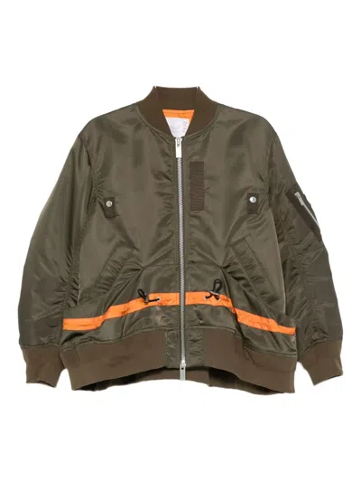 Sacai Short Jacket With Khaki Base And Orange Stripe Detail In Gray