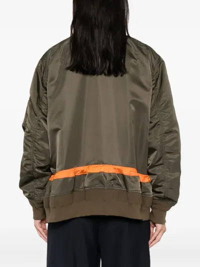 Sacai Short Jacket With Khaki Base And Orange Stripe Detail In Gray