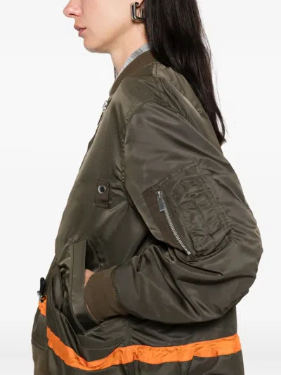 Sacai Short Jacket With Khaki Base And Orange Stripe Detail In Gray