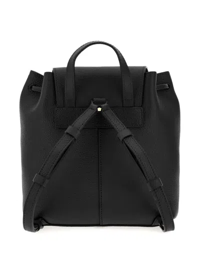 Ferragamo Structured Black Calf Leather Backpack With Flap Closure In Black