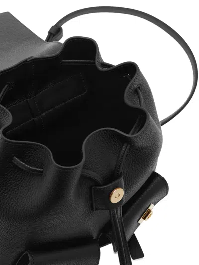 Ferragamo Structured Black Calf Leather Backpack With Flap Closure In Black