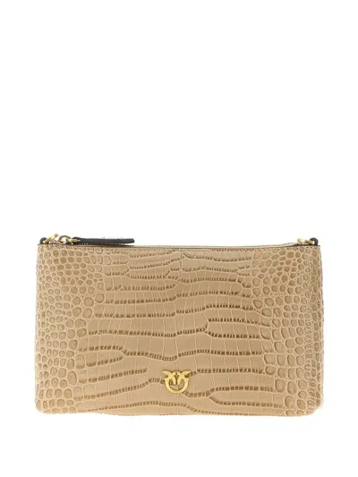 Pinko Crocodile-print Love Birds Cross Body Bag In Neutral