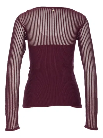 Patrizia Pepe Ribbed Boat Neck Knitwear In Burgundy