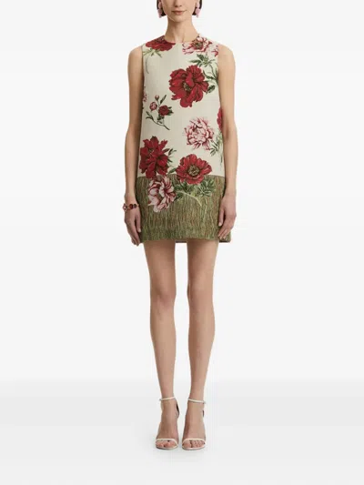 Oscar De La Renta Peony Unraveled Jacquard Sleeveless Mini Day Dress In Multi
