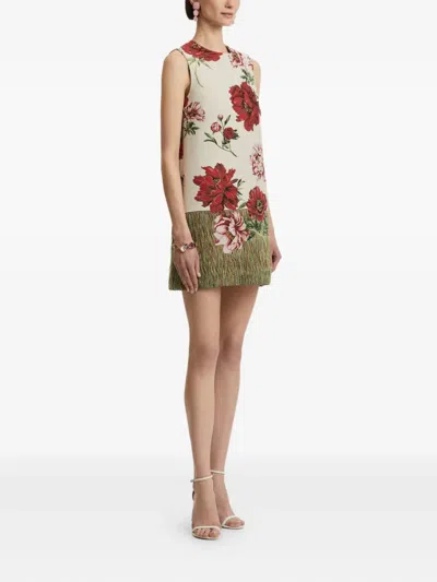 Oscar De La Renta Peony Unraveled Jacquard Sleeveless Mini Day Dress In Multi