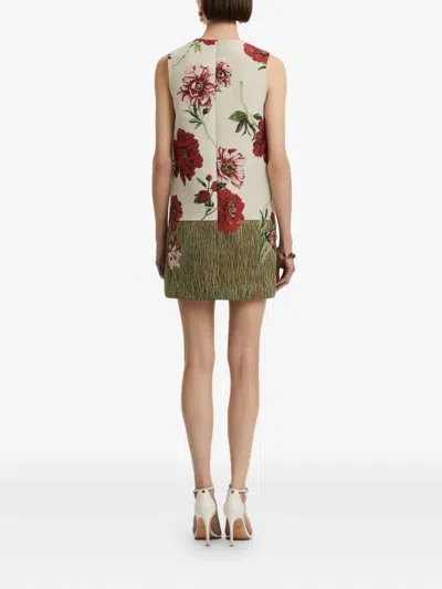 Oscar De La Renta Peony Unraveled Jacquard Sleeveless Mini Day Dress In Multi