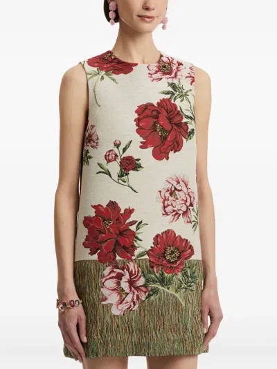 Oscar De La Renta Peony Unraveled Jacquard Sleeveless Mini Day Dress In Multi