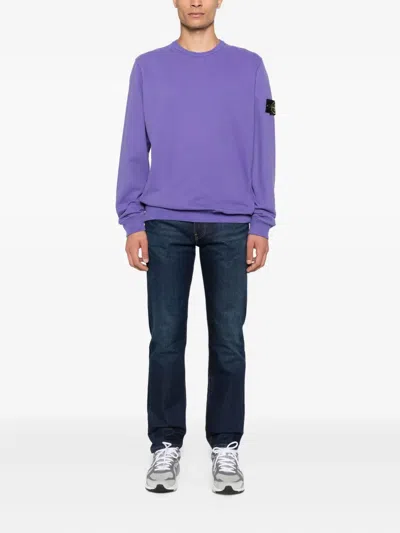 Stone Island Ribbed Crew Neck Sweatshirt In Purple