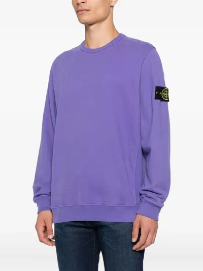 Stone Island Ribbed Crew Neck Sweatshirt In Purple