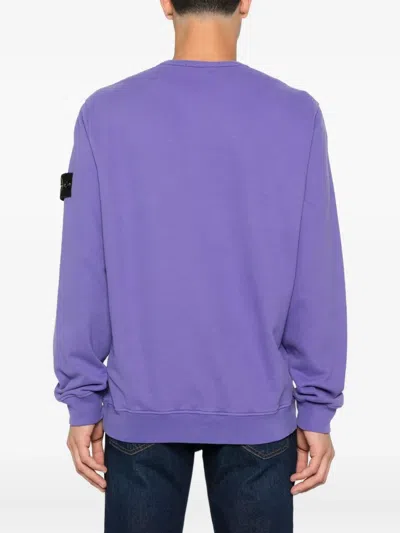 Stone Island Ribbed Crew Neck Sweatshirt In Purple