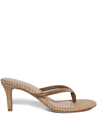 Gianvito Rossi 70mm Calypso Suede And Raffia Heeled Thong Sandals In Neutral