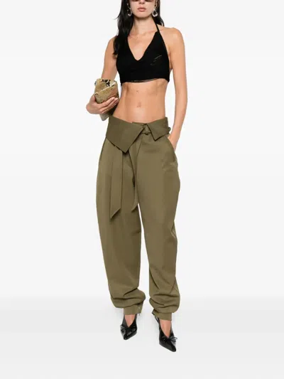 Attico Gabardine Long Pants In Green