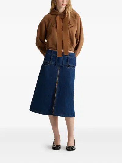 Patou Midi Skirt With Zip And Belt In Blue