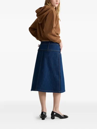 Patou Midi Skirt With Zip And Belt In Blue