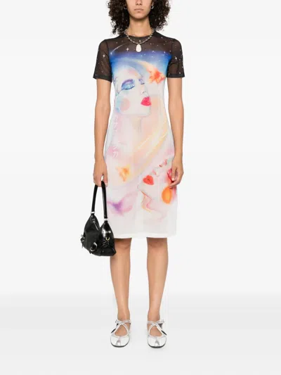 Casablanca Multicolor Printed Mesh Midi Dress In Black