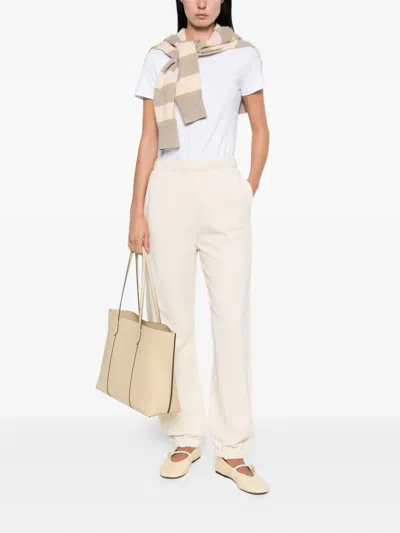 Pinko Straight Trousers With Elastic Waistband And Cuffs In Neutral