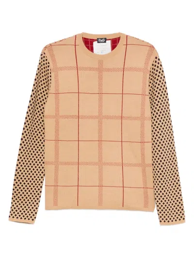 Pre-owned Dolce & Gabbana 2001-2002 Grid-pattern Sweater In Brown