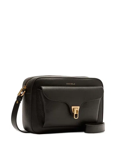 Coccinelle Large Beat Soft Flap-pocket Leather Shoulder Bag In Black