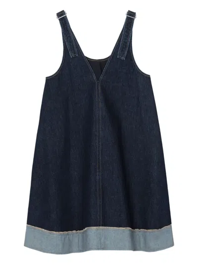 3.1 Phillip Lim Trapeze Denim Contrast-hem Mini Dress In Blue