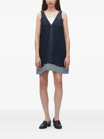 3.1 Phillip Lim Trapeze Denim Contrast-hem Mini Dress In Blue