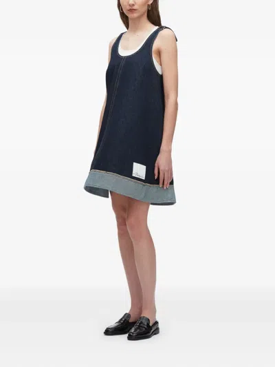 3.1 Phillip Lim Trapeze Denim Contrast-hem Mini Dress In Blue