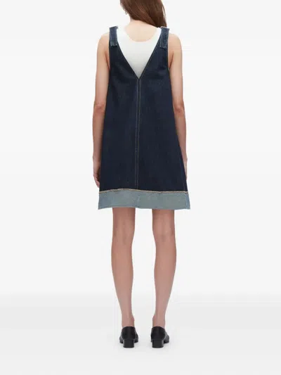 3.1 Phillip Lim Trapeze Denim Contrast-hem Mini Dress In Blue