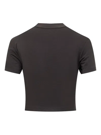 Palm Angels Cropped Black And White Logo T-shirt In Brown