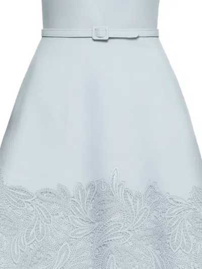 Oscar De La Renta Feather Scroll Guipure Wool Dress In Blue