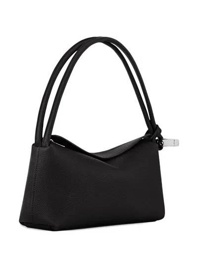 Longchamp Shoulder Bag Rectangular Shape Textured Surface Handle In Black