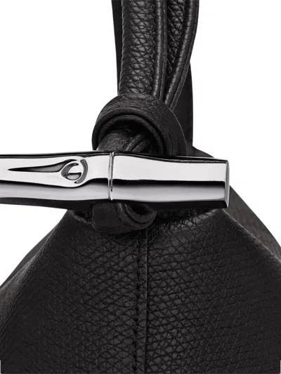 Longchamp Shoulder Bag Rectangular Shape Textured Surface Handle In Black