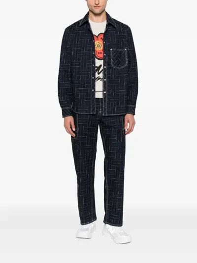 Kenzo Geometric-pattern Jeans In Blue