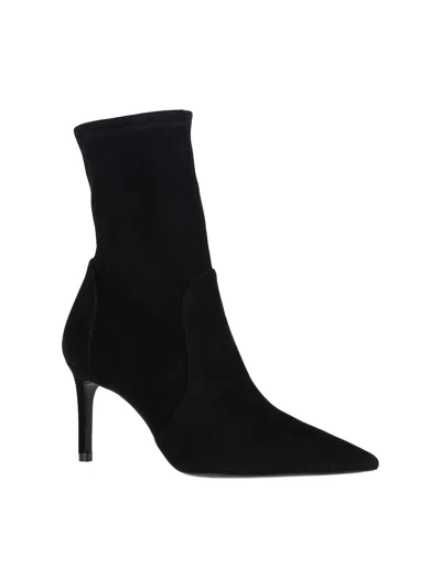 Stuart Weitzman Black Ankle Boots With Stiletto Heel And Zip Closure On The Side In Suede Woman In Black
