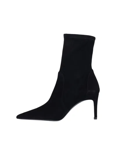 Stuart Weitzman Black Ankle Boots With Stiletto Heel And Zip Closure On The Side In Suede Woman In Black