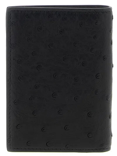 Valentino Garavani Ostrich Leather Cardholder With Vlogo Signature In Black