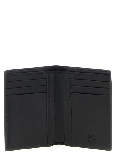 Valentino Garavani Ostrich Leather Cardholder With Vlogo Signature In Black