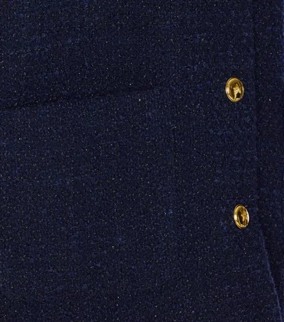 Pinko Shiny Metallic Textured Jacket With Gold Buttons In Blue