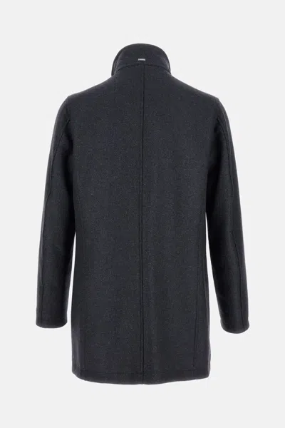 Herno High Neck Grey Wool Coat With Zip And Button Fastening In Gray