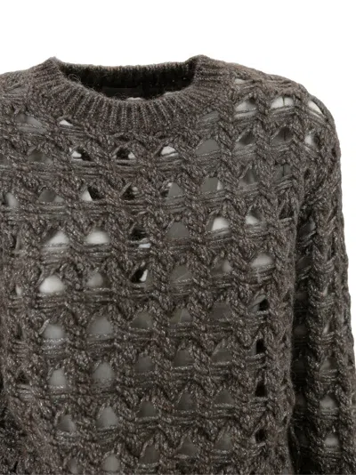 Herno Open-knit Alpaca Blend Sweater With Metallic Sheen In Gray