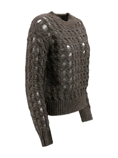 Herno Open-knit Alpaca Blend Sweater With Metallic Sheen In Gray