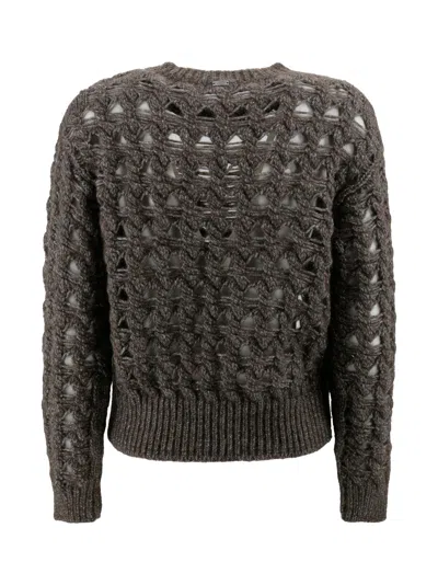 Herno Open-knit Alpaca Blend Sweater With Metallic Sheen In Gray