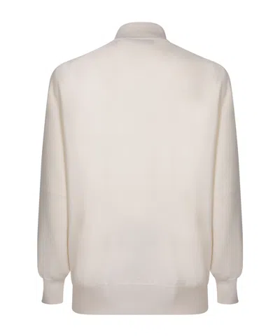 Brunello Cucinelli White Turtleneck Sweater With Zip