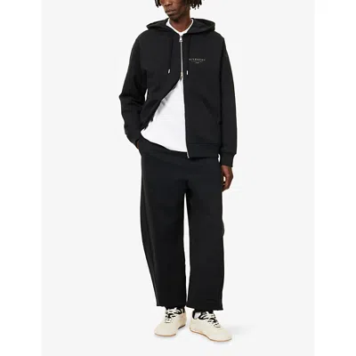 Givenchy Logo Stamp Zip-up Hooded Sweatshirt In Black